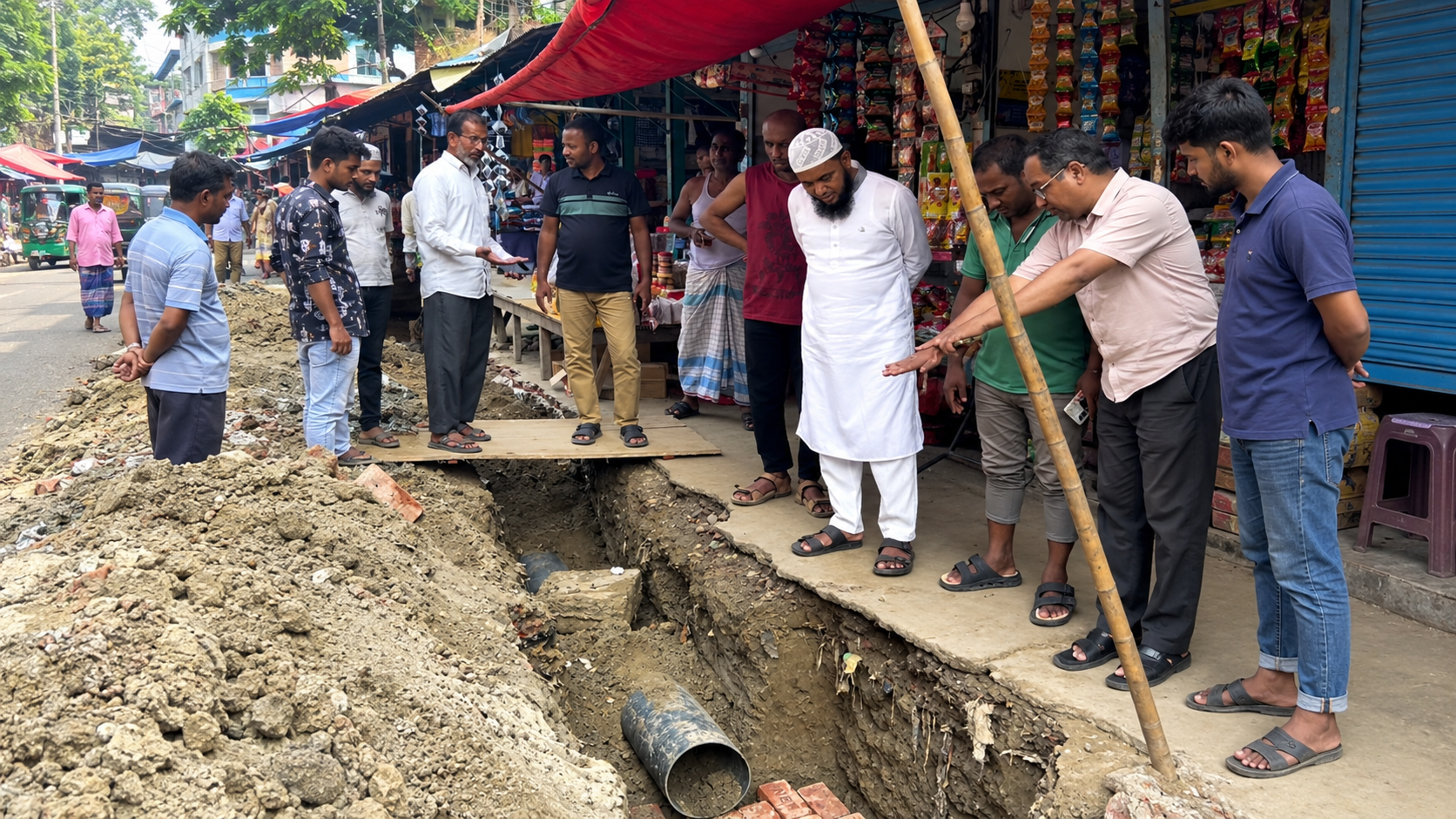 সোনারগাঁয়ের বৈদ্যেরবাজার বটতলায় জলাবদ্ধতা নিরসনে ড্রেন নির্মাণকাজ শুরু